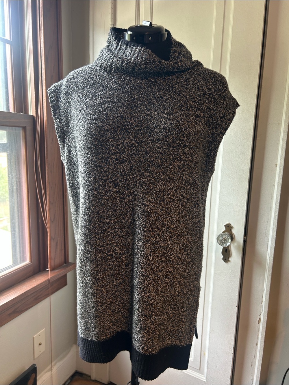LOFT Black and White Marled Sleeveless Mock Neck Tunic